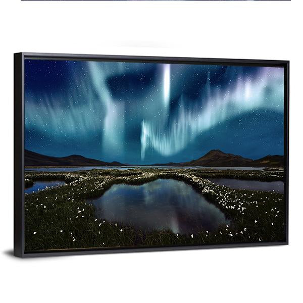 Northern Lights Over Wildflowers Canvas Wall Art-5 Horizontal-Gallery Wrap-22" x 12"-Tiaracle