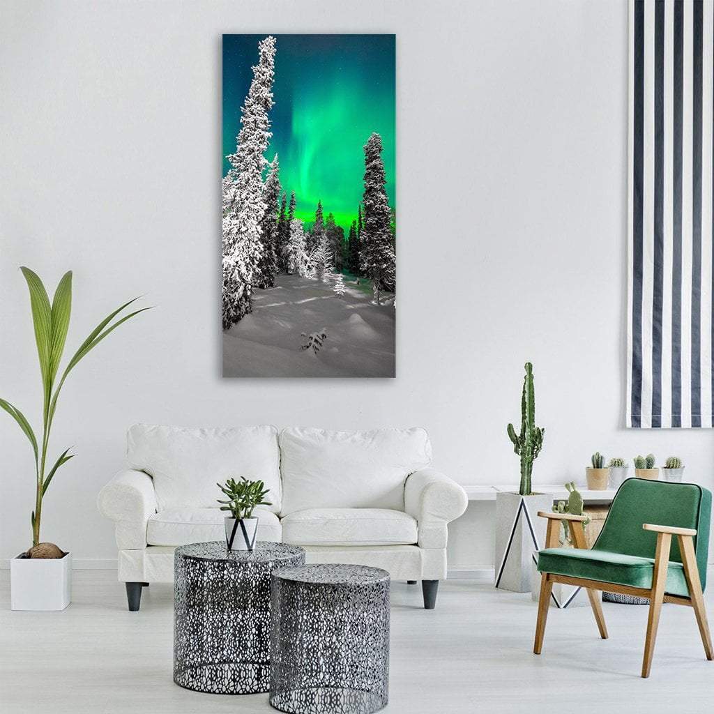 Northern Lights Over Winter Tree Vertical Canvas Wall Art-3 Vertical-Gallery Wrap-12" x 25"-Tiaracle