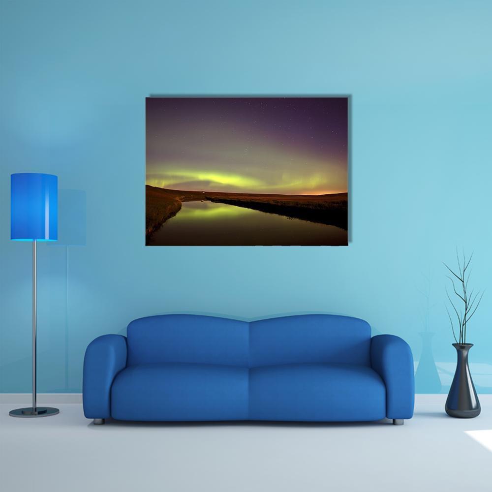 Northern Lights Over Moose Jaw River Canvas Wall Art-1 Piece-Gallery Wrap-48" x 32"-Tiaracle