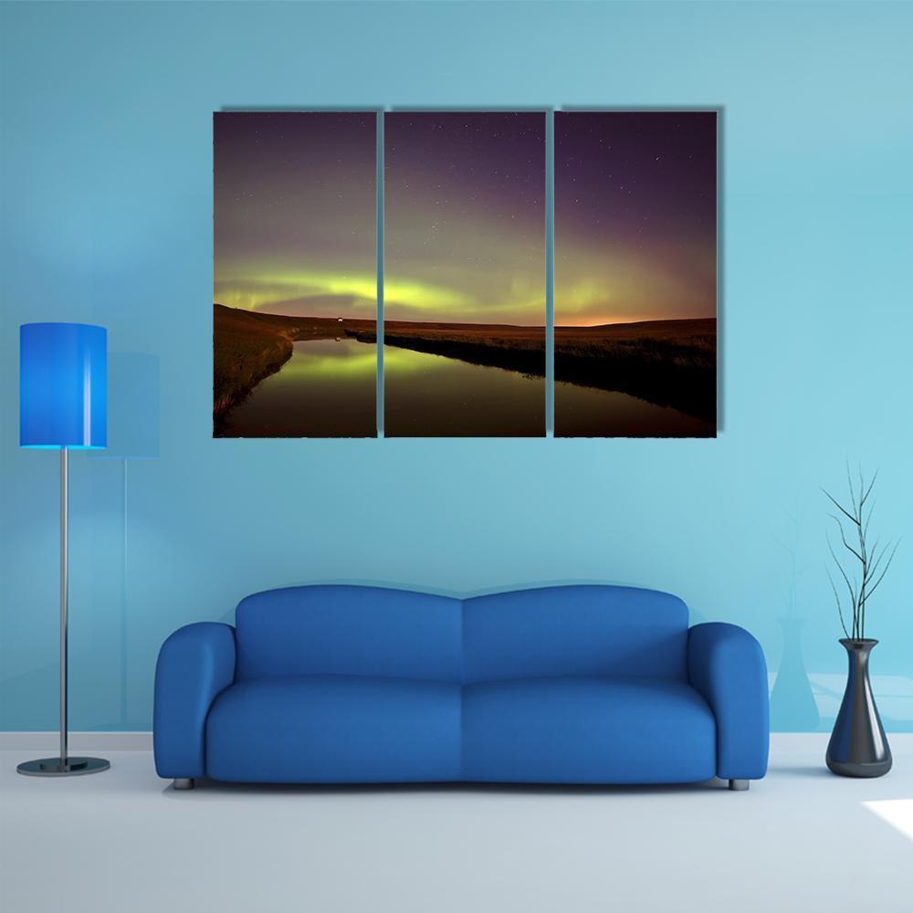 Northern Lights Over Moose Jaw River Canvas Wall Art-3 Horizontal-Gallery Wrap-37" x 24"-Tiaracle