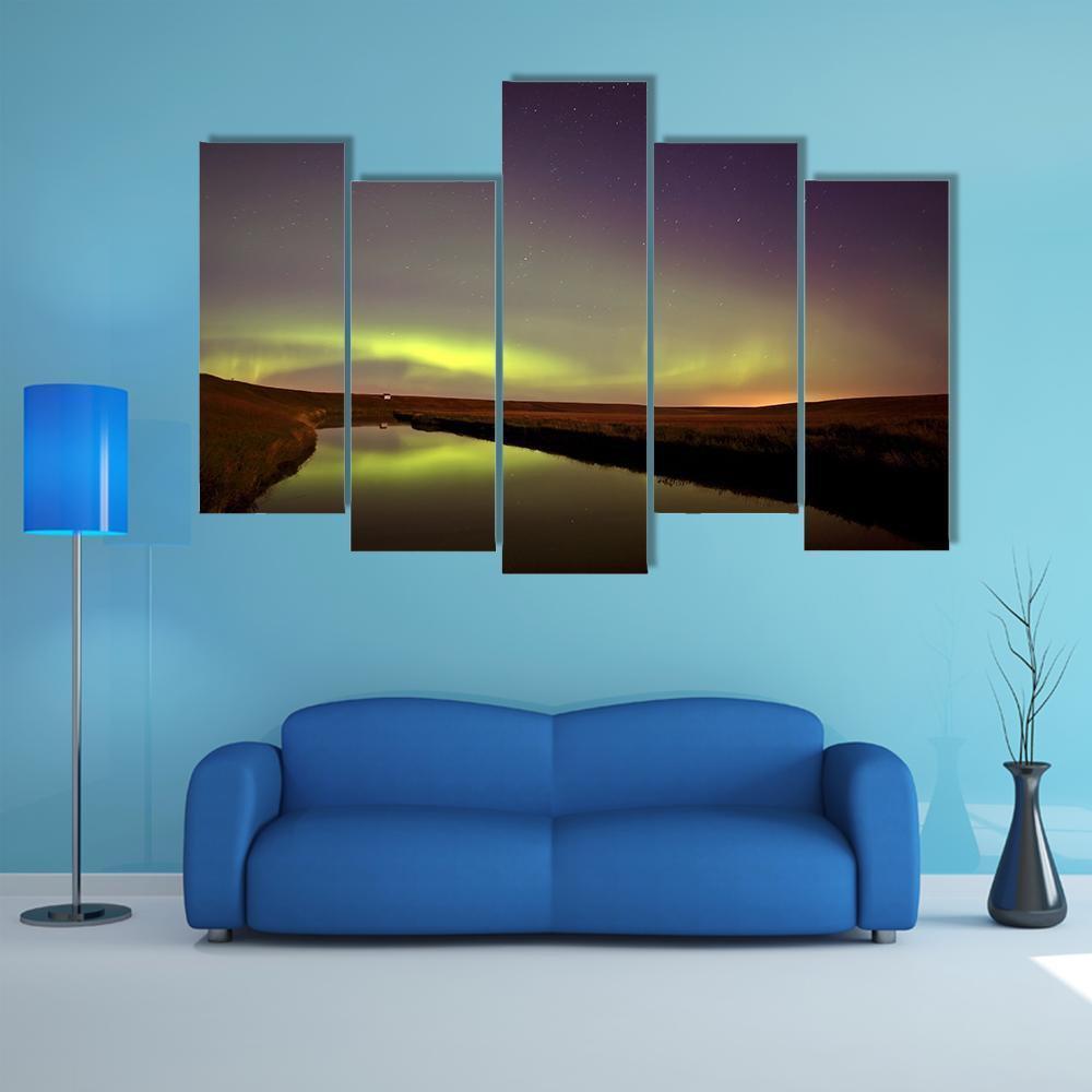 Northern Lights Over Moose Jaw River Canvas Wall Art-5 Pop-Gallery Wrap-47" x 32"-Tiaracle