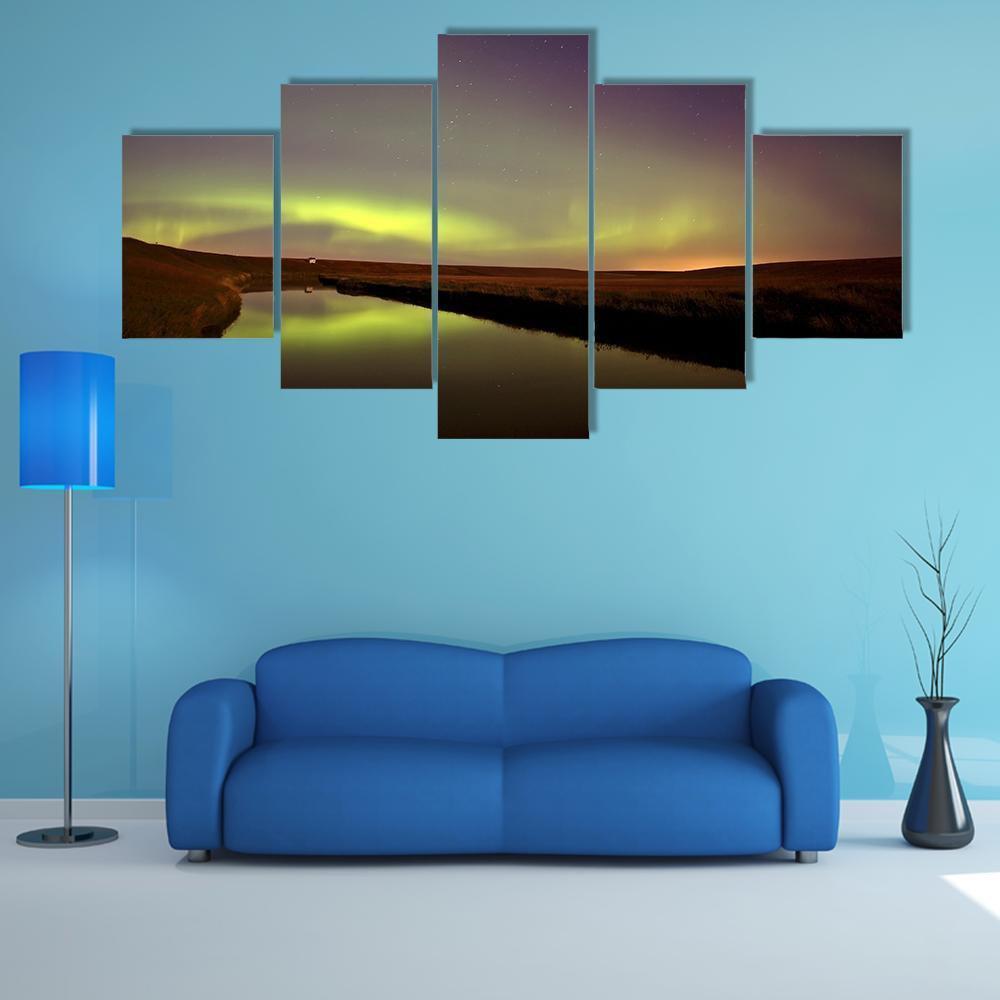 Northern Lights Over Moose Jaw River Canvas Wall Art-5 Star-Gallery Wrap-62" x 32"-Tiaracle