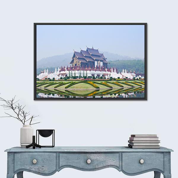 Northern Thai Style Building Canvas Wall Art-1 Piece-Floating Frame-24" x 16"-Tiaracle