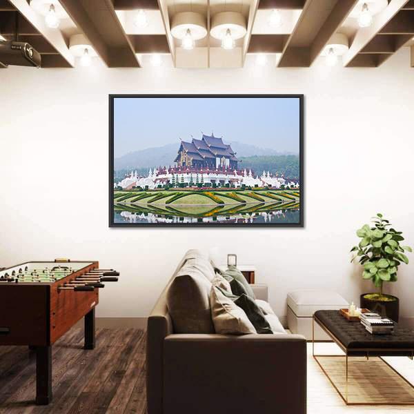 Northern Thai Style Building Canvas Wall Art-3 Horizontal-Gallery Wrap-25" x 16"-Tiaracle
