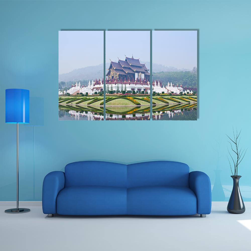 Northern Thai Style Building Canvas Wall Art-3 Horizontal-Gallery Wrap-37" x 24"-Tiaracle