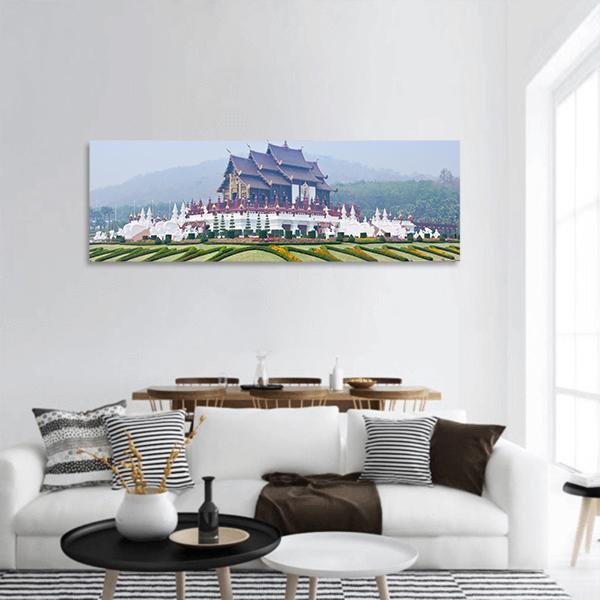 Northern Thai Style Building Panoramic Canvas Wall Art-1 Piece-36" x 12"-Tiaracle