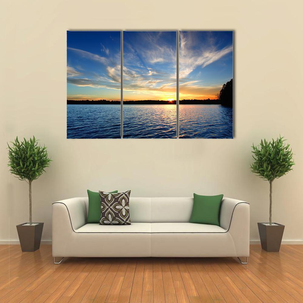 Northern Wisconsin Lake Sunset Canvas Wall Art-3 Horizontal-Gallery Wrap-37" x 24"-Tiaracle