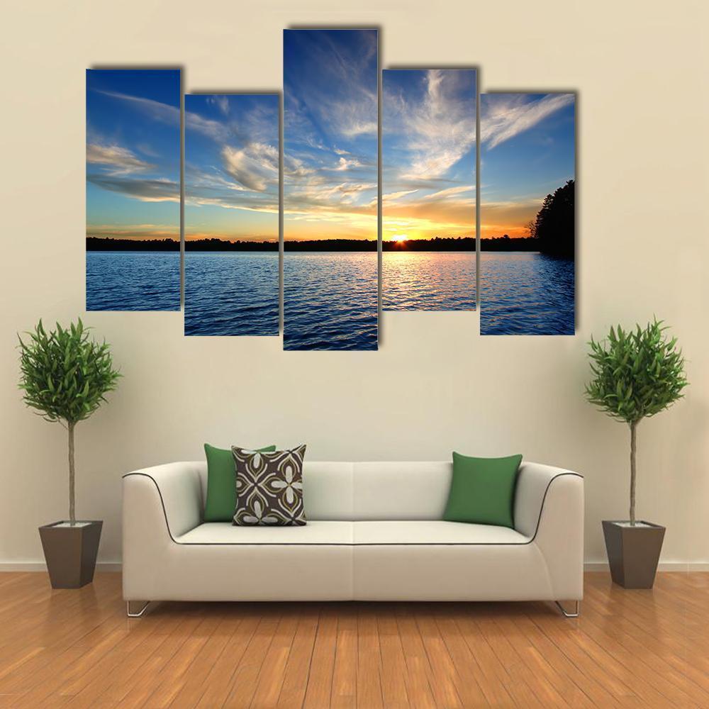 Northern Wisconsin Lake Sunset Canvas Wall Art-5 Pop-Gallery Wrap-47" x 32"-Tiaracle