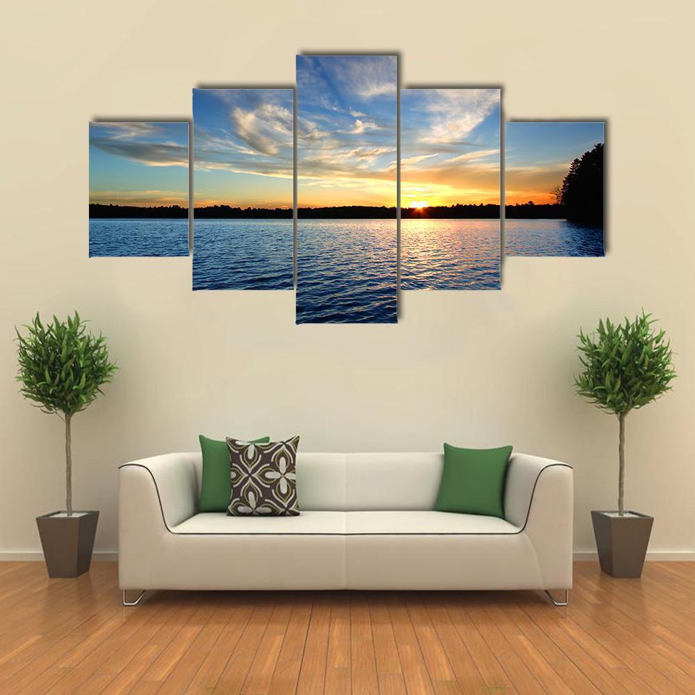 Northern Wisconsin Lake Sunset Canvas Wall Art-5 Star-Gallery Wrap-62" x 32"-Tiaracle