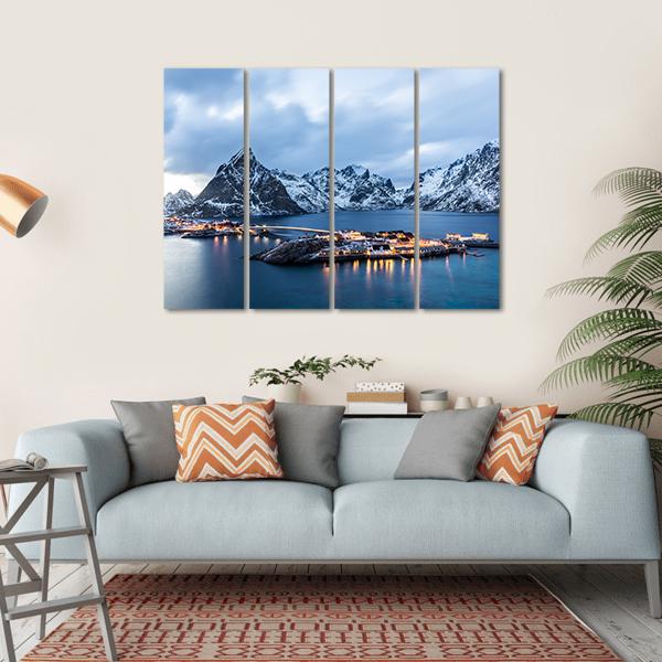 Norway At Blue Hour Canvas Wall Art-4 Horizontal-Gallery Wrap-34" x 24"-Tiaracle