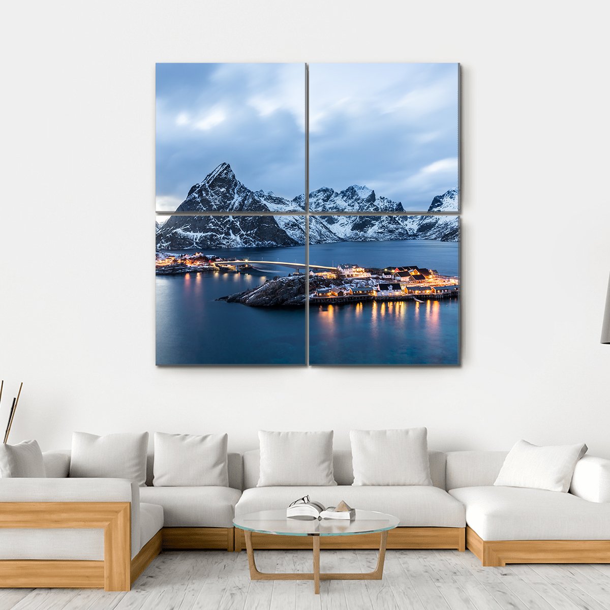 Norway At Blue Hour Canvas Wall Art-4 Square-Gallery Wrap-17" x 17"-Tiaracle