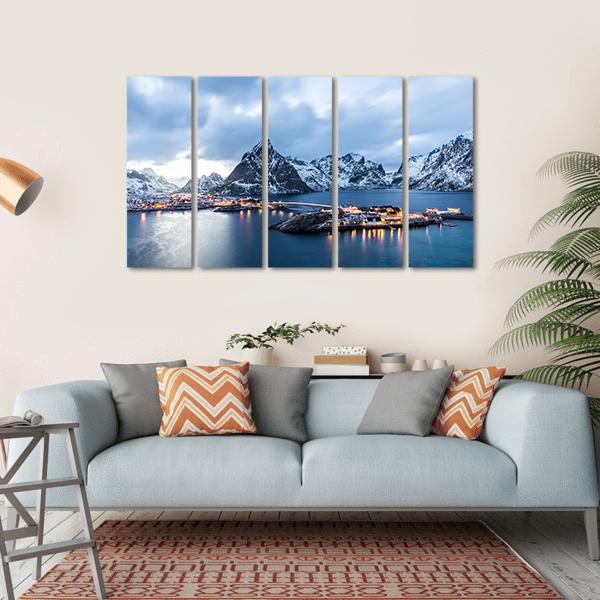 Norway At Blue Hour Canvas Wall Art-5 Horizontal-Gallery Wrap-22" x 12"-Tiaracle