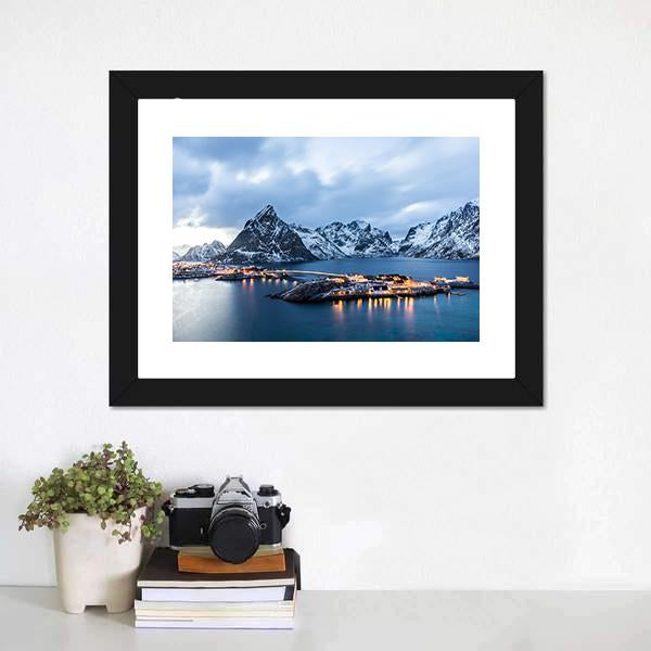 Norway At Blue Hour Canvas Wall Art-1 Piece-Framed Print-20" x 16"-Tiaracle
