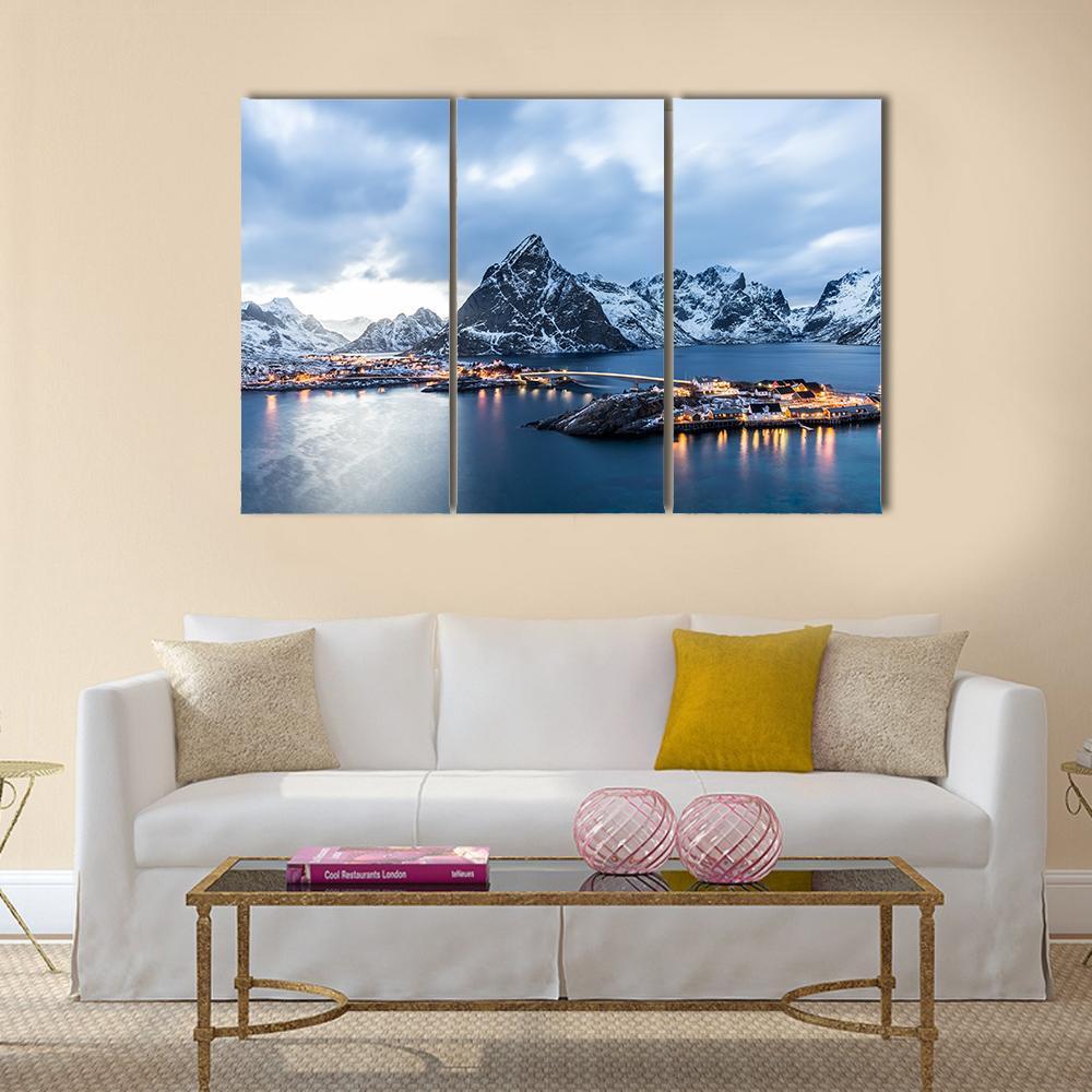 Norway At Blue Hour Canvas Wall Art-3 Horizontal-Gallery Wrap-37" x 24"-Tiaracle