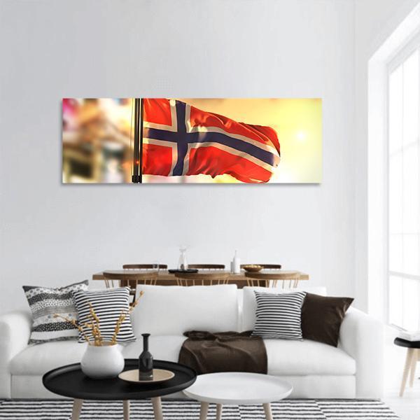 Waving Norway Flag Panoramic Canvas Wall Art-1 Piece-36" x 12"-Tiaracle