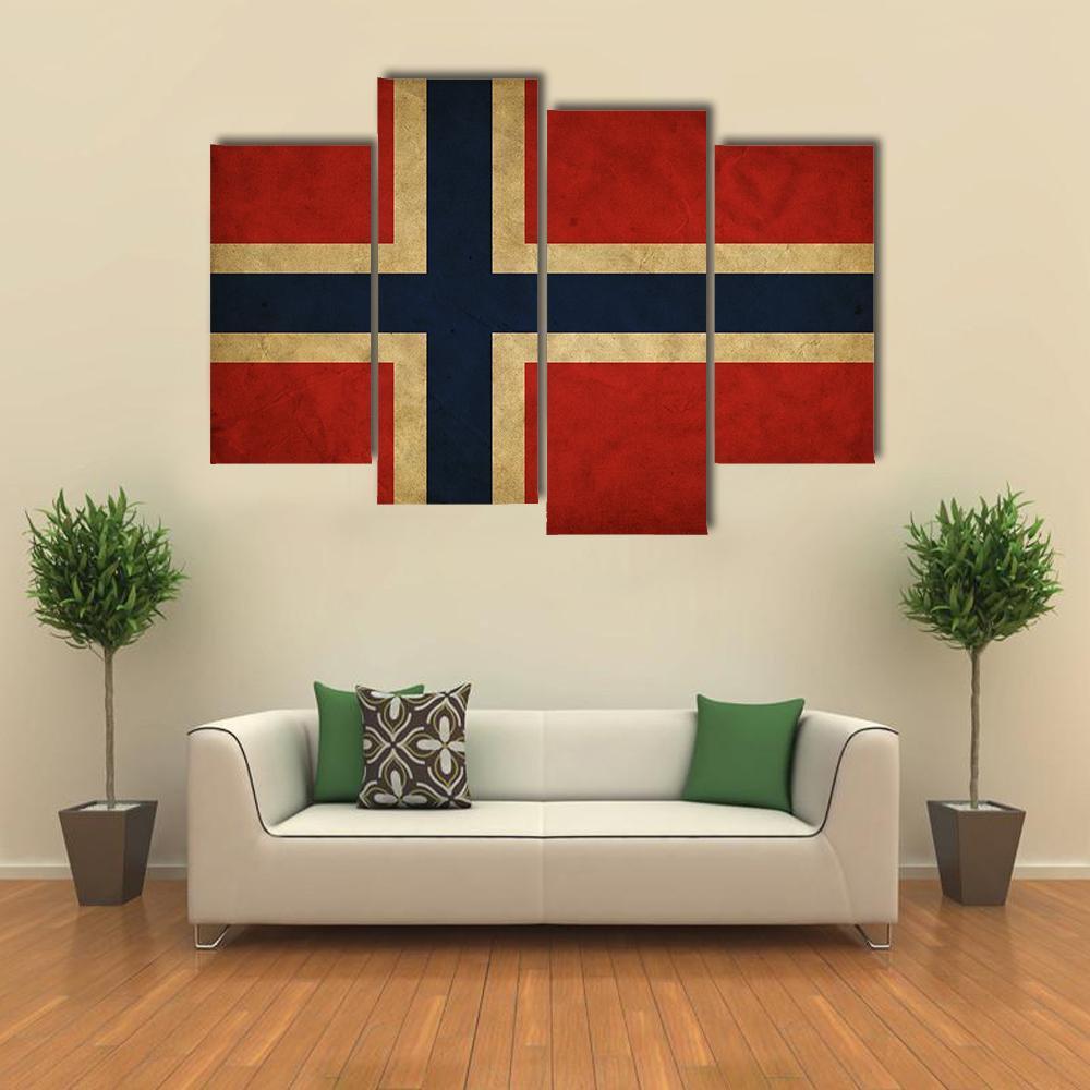 Grunge Norway Flag Canvas Wall Art-4 Pop-Gallery Wrap-50" x 32"-Tiaracle