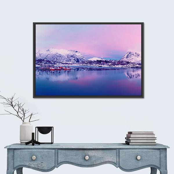 Norway Lake In Winter Canvas Wall Art-1 Piece-Floating Frame-24" x 16"-Tiaracle