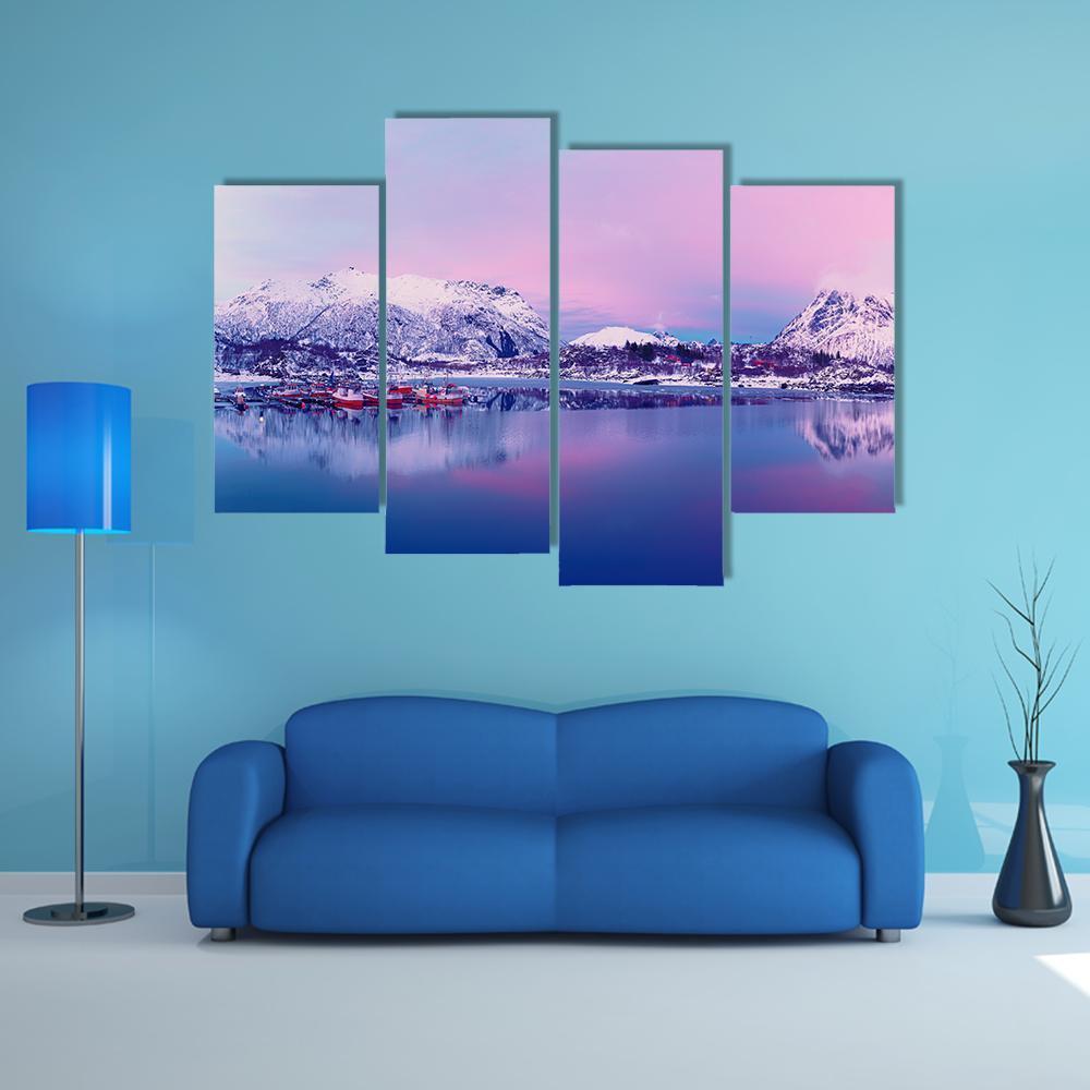 Norway Lake In Winter Canvas Wall Art-4 Pop-Gallery Wrap-50" x 32"-Tiaracle