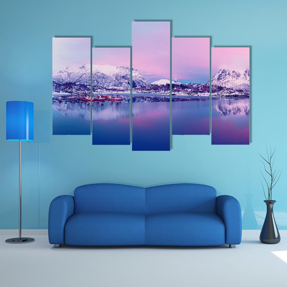 Norway Lake In Winter Canvas Wall Art-5 Pop-Gallery Wrap-47" x 32"-Tiaracle