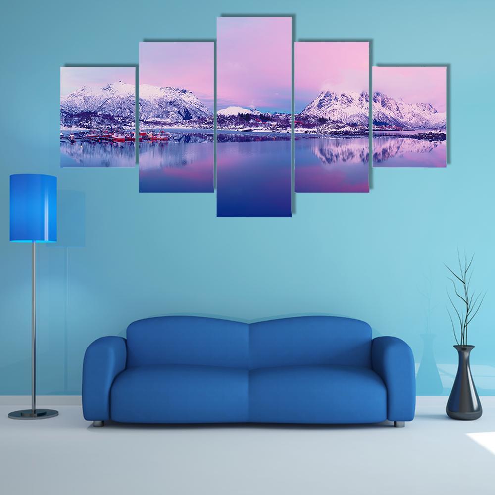 Norway Lake In Winter Canvas Wall Art-5 Star-Gallery Wrap-62" x 32"-Tiaracle