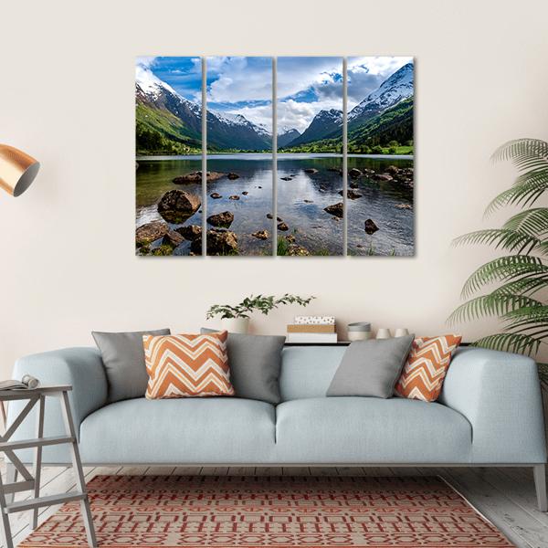 Amazing Lake Norway Canvas Wall Art-4 Horizontal-Gallery Wrap-34" x 24"-Tiaracle