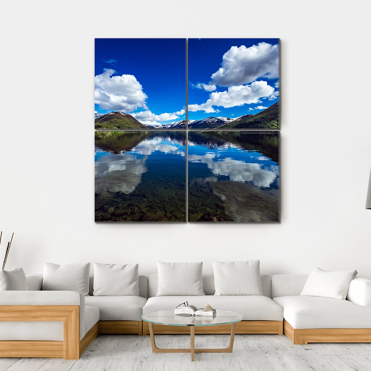 Attractive Lake Norway Canvas Wall Art-4 Square-Gallery Wrap-17" x 17"-Tiaracle