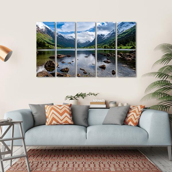 Amazing Lake Norway Canvas Wall Art-5 Horizontal-Gallery Wrap-22" x 12"-Tiaracle