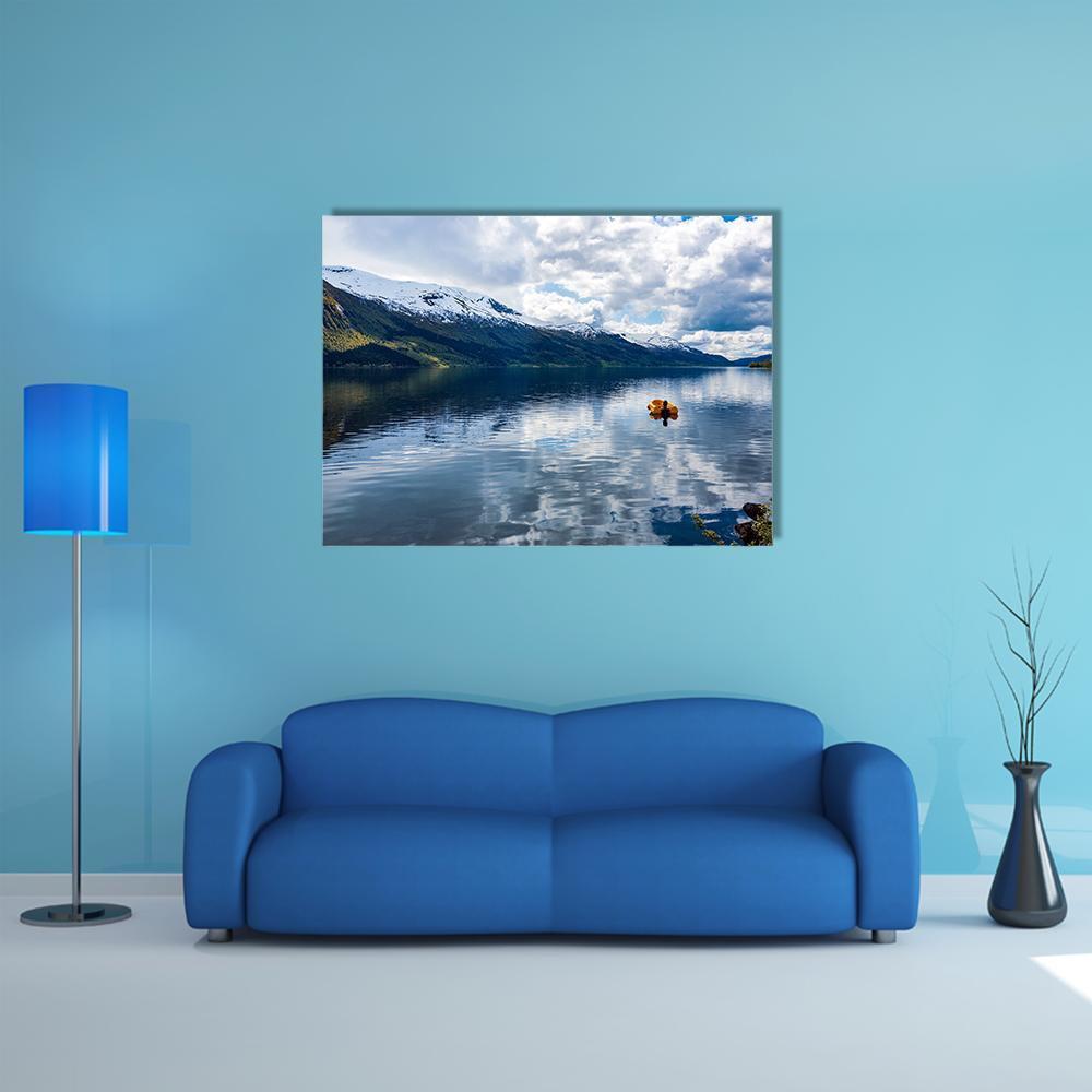 Nature Lake In Norway Canvas Wall Art-1 Piece-Gallery Wrap-48" x 32"-Tiaracle