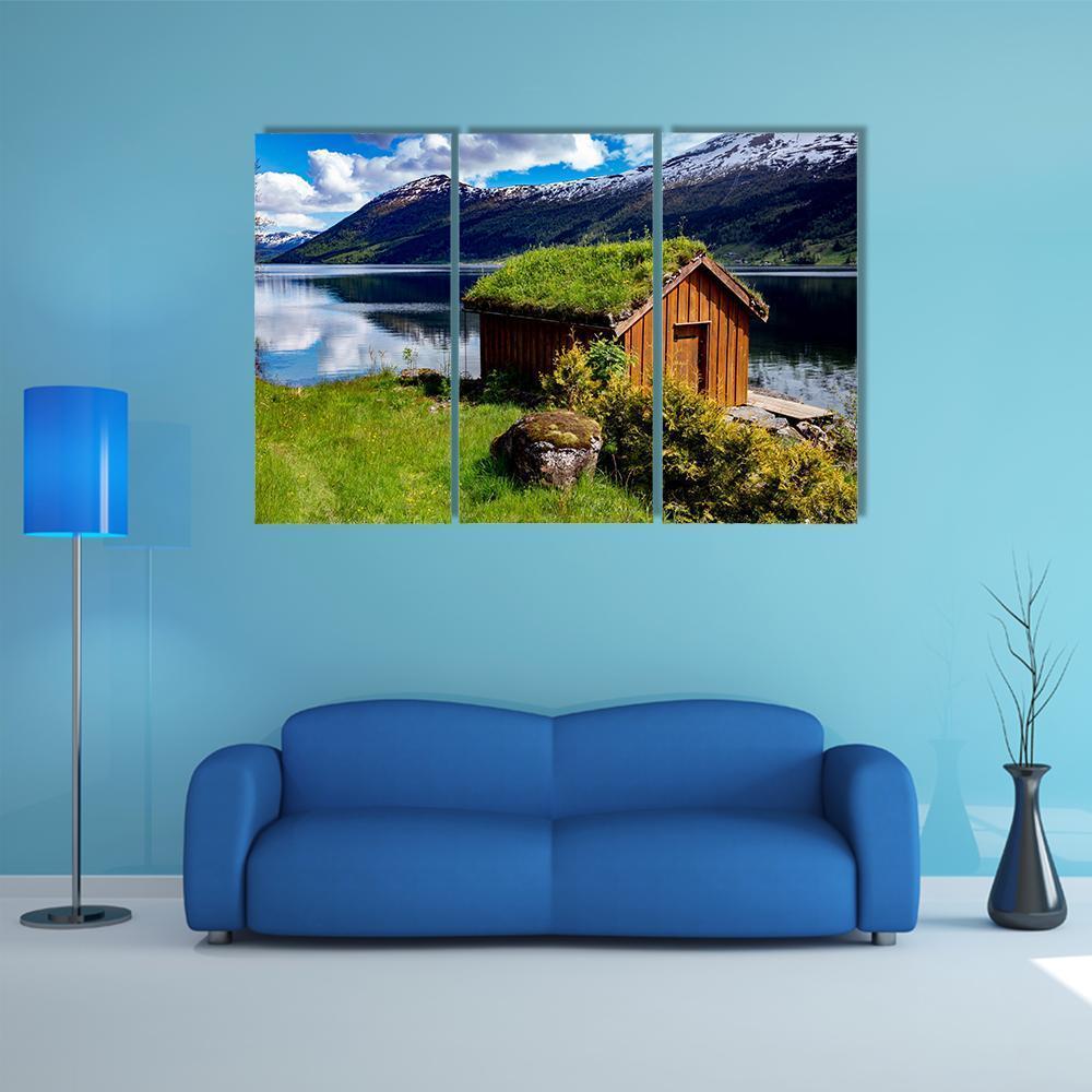 Hut Near Lake Norway Canvas Wall Art-3 Horizontal-Gallery Wrap-37" x 24"-Tiaracle