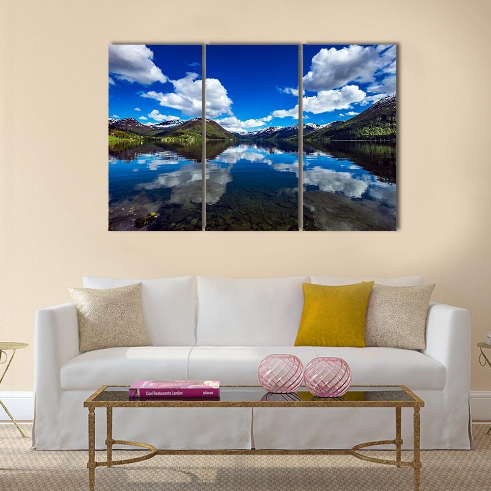 Attractive Lake Norway Canvas Wall Art-3 Horizontal-Gallery Wrap-37" x 24"-Tiaracle