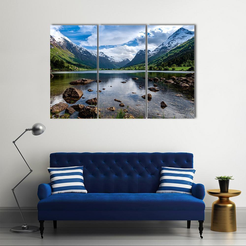 Amazing Lake Norway Canvas Wall Art-3 Horizontal-Gallery Wrap-37" x 24"-Tiaracle