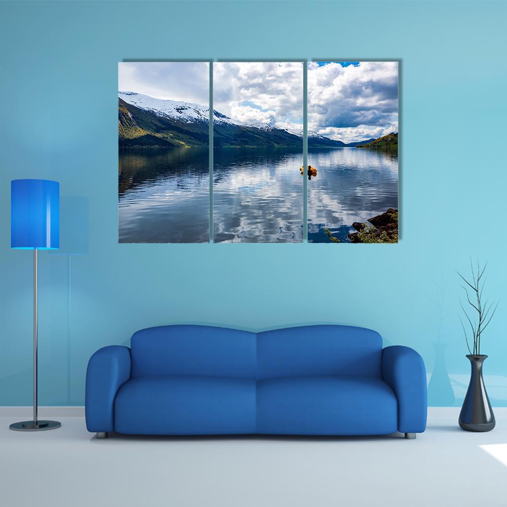 Nature Lake In Norway Canvas Wall Art-3 Horizontal-Gallery Wrap-37" x 24"-Tiaracle