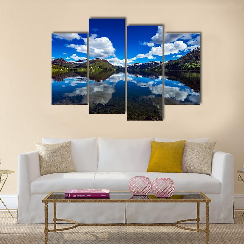 Attractive Lake Norway Canvas Wall Art-4 Pop-Gallery Wrap-50" x 32"-Tiaracle