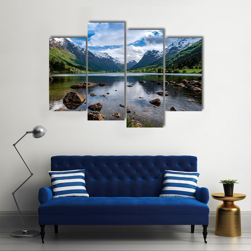 Amazing Lake Norway Canvas Wall Art-4 Pop-Gallery Wrap-50" x 32"-Tiaracle