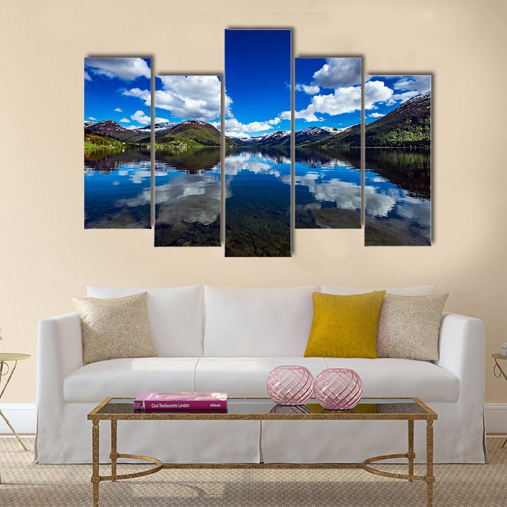 Attractive Lake Norway Canvas Wall Art-5 Pop-Gallery Wrap-47" x 32"-Tiaracle