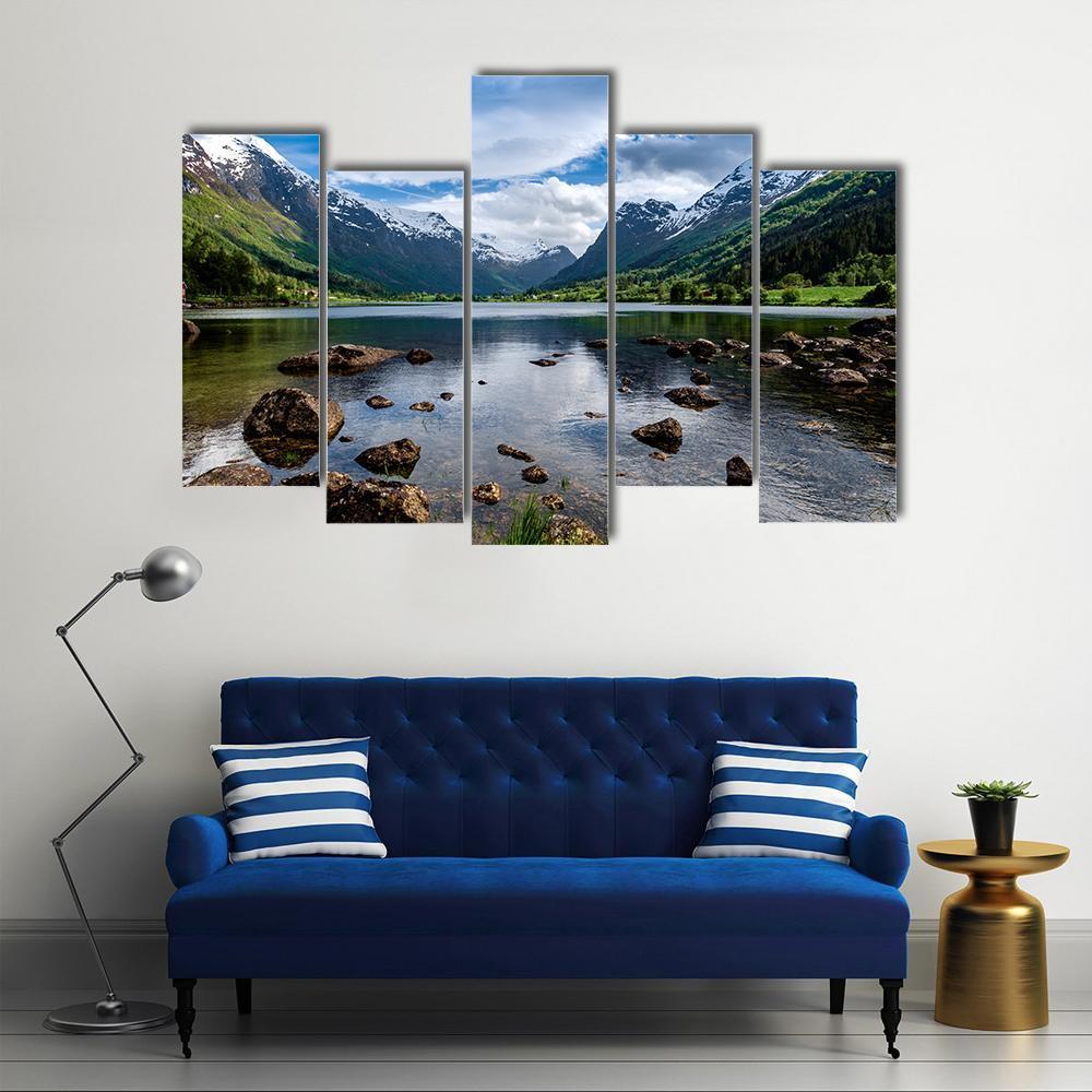 Amazing Lake Norway Canvas Wall Art-5 Pop-Gallery Wrap-47" x 32"-Tiaracle