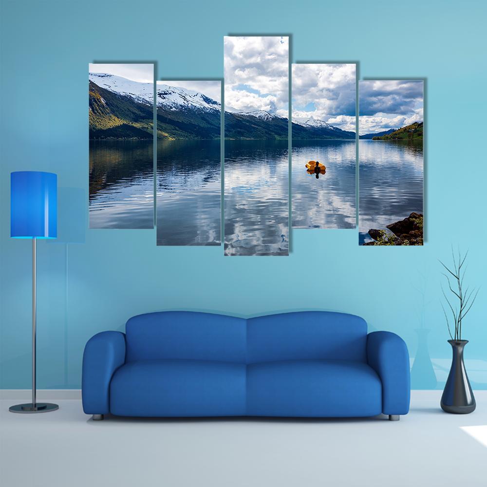 Nature Lake In Norway Canvas Wall Art-5 Pop-Gallery Wrap-47" x 32"-Tiaracle