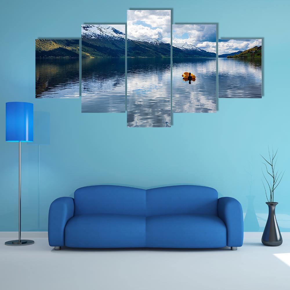 Nature Lake In Norway Canvas Wall Art-5 Star-Gallery Wrap-62" x 32"-Tiaracle
