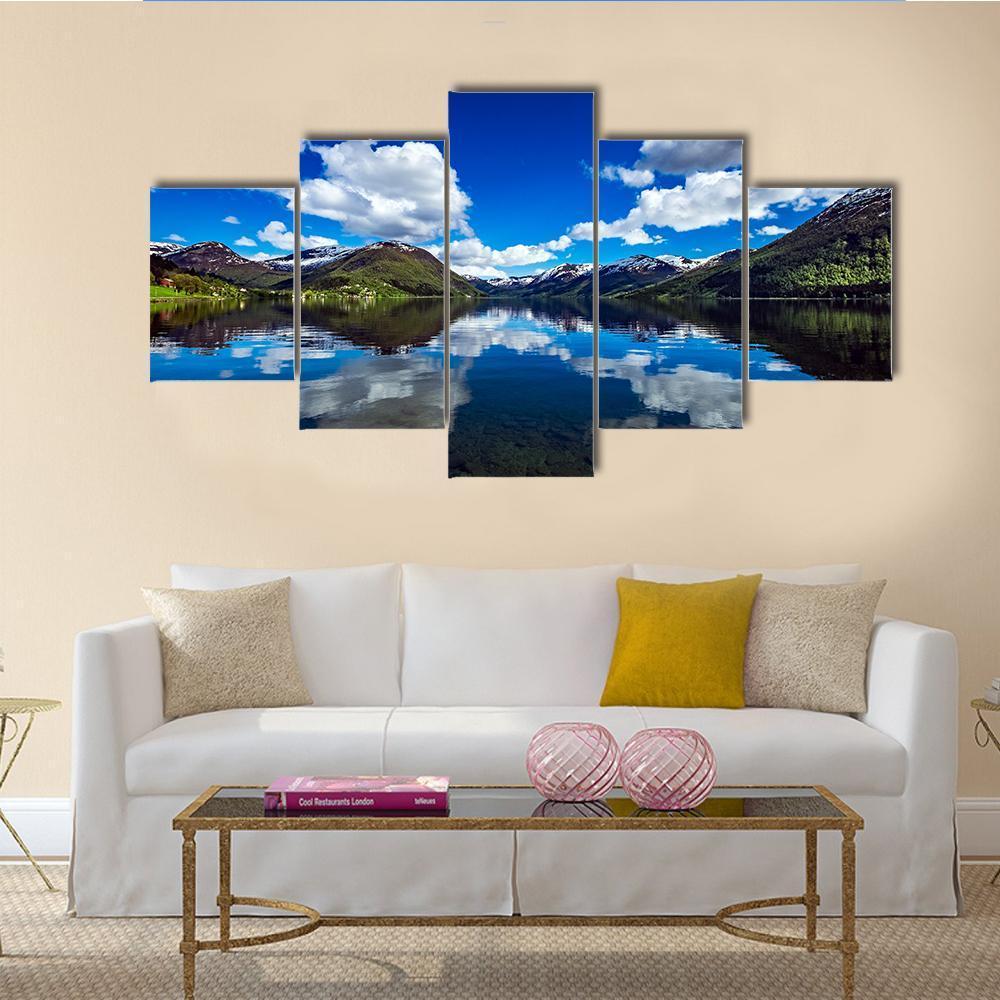 Attractive Lake Norway Canvas Wall Art-5 Star-Gallery Wrap-62" x 32"-Tiaracle