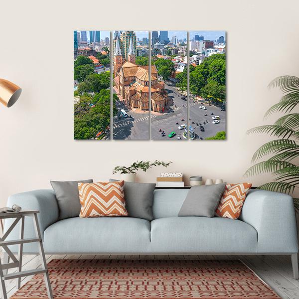 Notre Dame Cathedral Aerial View Canvas Wall Art-4 Horizontal-Gallery Wrap-34" x 24"-Tiaracle