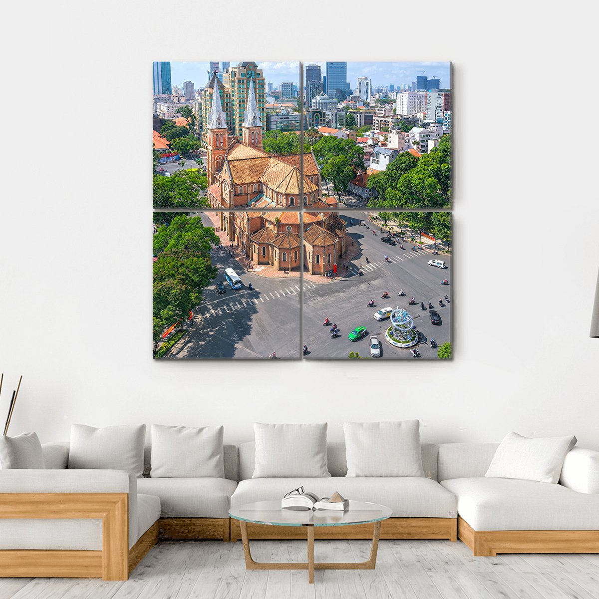 Notre Dame Cathedral Aerial View Canvas Wall Art-4 Square-Gallery Wrap-17" x 17"-Tiaracle