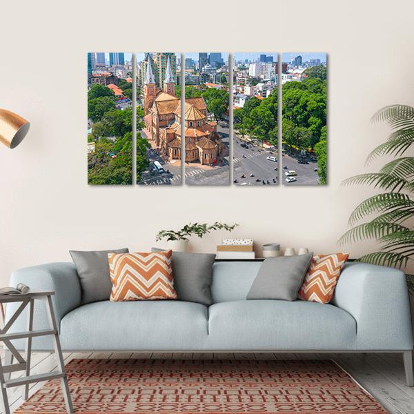 Notre Dame Cathedral Aerial View Canvas Wall Art-5 Horizontal-Gallery Wrap-22" x 12"-Tiaracle