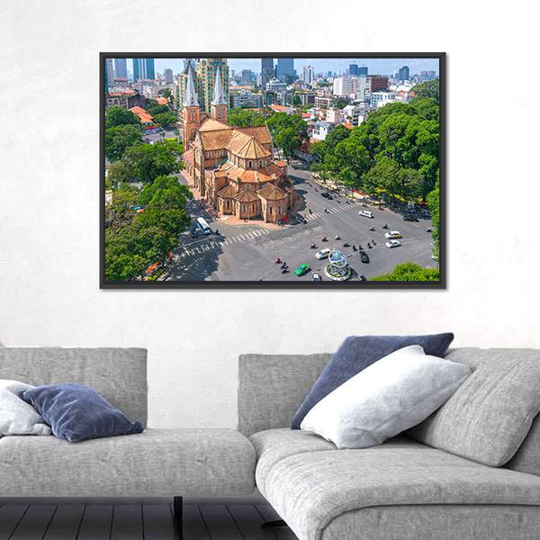 Notre Dame Cathedral Aerial View Vertical Canvas Wall Art-3 Vertical-Gallery Wrap-12" x 25"-Tiaracle