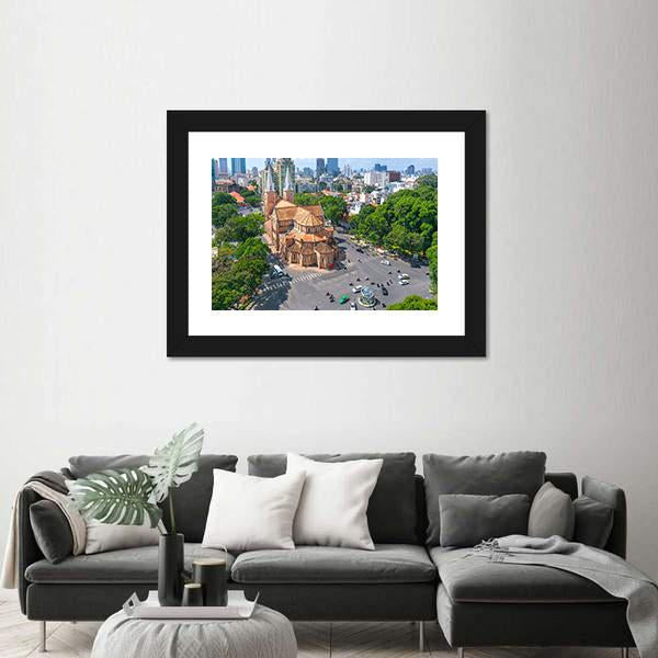 Notre Dame Cathedral Aerial View Vertical Canvas Wall Art-3 Vertical-Gallery Wrap-12" x 25"-Tiaracle
