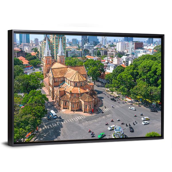 Notre Dame Cathedral Aerial View Vertical Canvas Wall Art-3 Vertical-Gallery Wrap-12" x 25"-Tiaracle