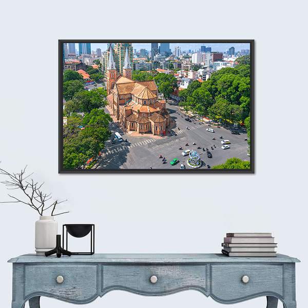 Notre Dame Cathedral Aerial View Vertical Canvas Wall Art-3 Vertical-Gallery Wrap-12" x 25"-Tiaracle