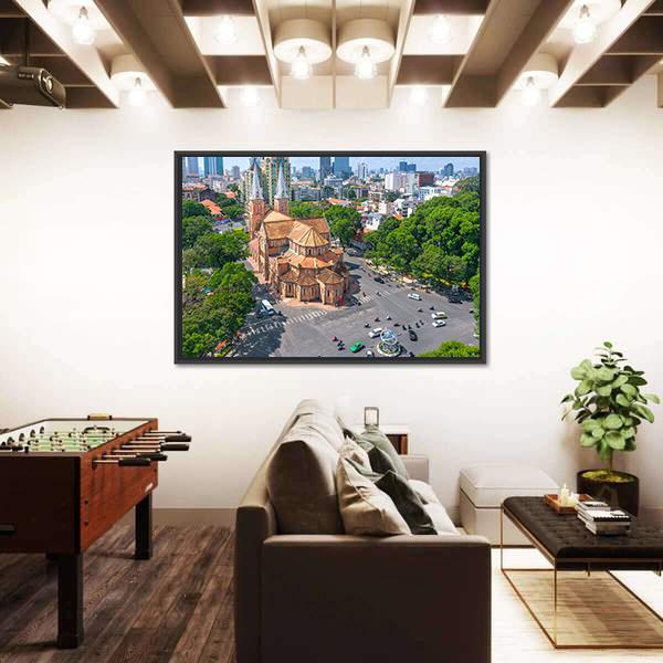Notre Dame Cathedral Aerial View Vertical Canvas Wall Art-3 Vertical-Gallery Wrap-12" x 25"-Tiaracle