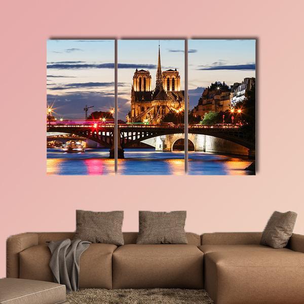 Notre Dame Cathedral Paris Canvas Wall Art-3 Horizontal-Gallery Wrap-25" x 16"-Tiaracle