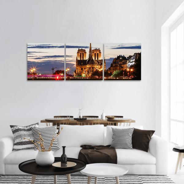 Notre Dame Cathedral Paris Panoramic Canvas Wall Art-3 Piece-25" x 08"-Tiaracle