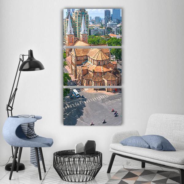 Notre Dame Cathedral Aerial View Vertical Canvas Wall Art-3 Vertical-Gallery Wrap-12" x 25"-Tiaracle
